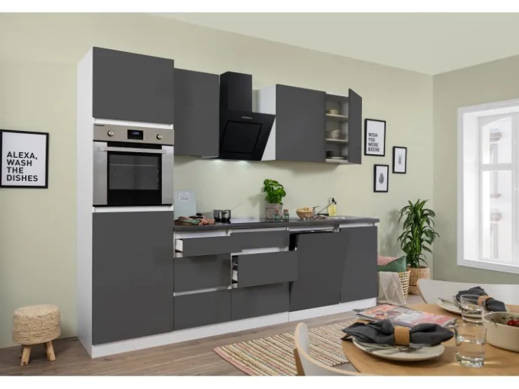 Respekta Premium Kühlschränke|Kochfelder<Respekta Küchenzeile GLRP280HWG 280 cm Granit-Optik Grifflos Grau Hochglanz