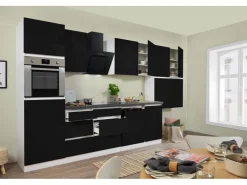Respekta Premium Kühlschränke<Respekta Küchenzeile GLRP380HWS Grifflos 380 cm -Weiß Schwarz Hochglanz