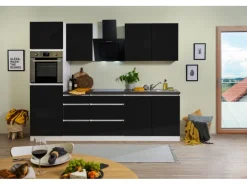 Respekta Premium Kochfelder|Kühlschränke<Respekta Küchenzeile GLRP270HWS Grifflos 270 cm -Weiß Schwarz Hochglanz