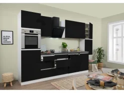 Respekta Premium Respekta Küchenzeile GLRP330HWS Grifflos 330 cm -Weiß Schwarz Hochglanz