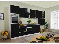 Discount Respekta Premium Respekta Küchenzeile GLRP370HWS Grifflos 370 cm -Weiß Schwarz Hochglanz