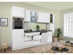 New Respekta Küchenzeile GLRP330HWW Grifflos 330 cm Weiß Hochglanz Kochfelder|Kühlschränke