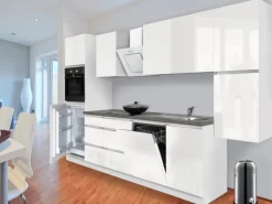 New Respekta Küchenzeile GLRP330HWW Grifflos 330 cm Weiß Hochglanz Kochfelder|Kühlschränke