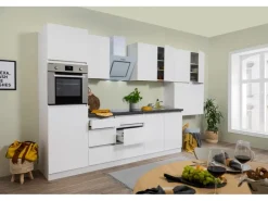 Respekta Premium Kochfelder|Kühlschränke<Respekta Küchenzeile GLRP370HWWM Grifflos 370 cm Weiß Matt