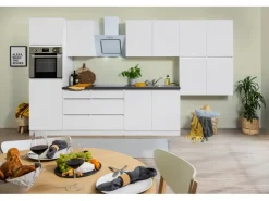 Respekta Premium Kochfelder|Kühlschränke<Respekta Küchenzeile GLRP370HWWM Grifflos 370 cm Weiß Matt