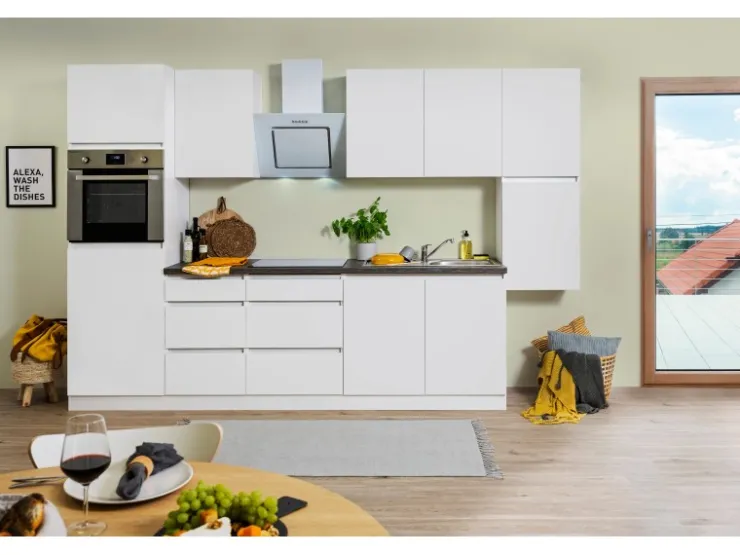 Respekta Premium Respekta Küchenzeile GLRP320HWWM Grifflos 320 cm Weiß Matt
