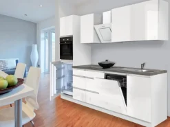 Discount Respekta Küchenzeile GLRP280HWW 280 cm Weiß Hochglanz Granit-Optik Grifflos Einbauküchen|Küchenschränke