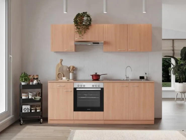 Respekta Einbauküchen<Küchenzeile KB210BBEC 210 cm Nachbildung Buche