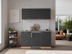 Respekta Pantryküchen|Miniküchen<Küchenzeile KB150BG 150 cm -Buche Nachbildung Grau