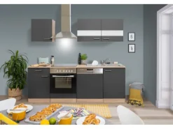 Clearance Küchenzeile KB220ESGC 220 cm -Eiche Sägerau Nachbildung Glänzend Einbauküchen|Kochfelder