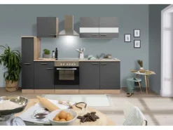Respekta Single-Küchen|Kochfelder<Küchenzeile KB240ESGC 240 cm -Eiche Grau