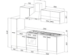 Respekta Single-Küchen|Kochfelder<Küchenzeile KB240ESGC 240 cm -Eiche Grau