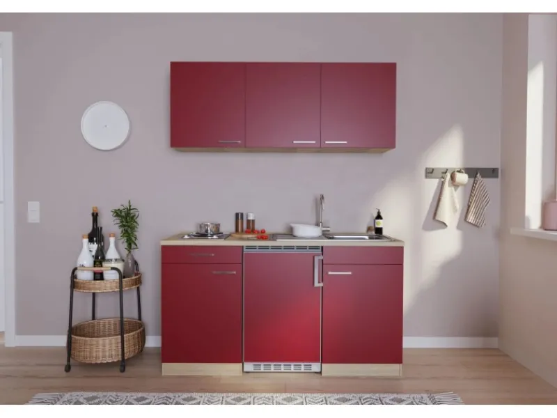 Outlet Küchenzeile KB150ESR 150 cm Rot-Eiche Sägerau Pantryküchen|Miniküchen