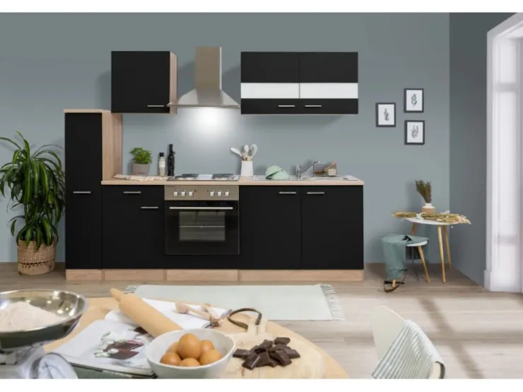 Respekta Küchenzeile KB240ESS 240 cm -Eiche Schwarz