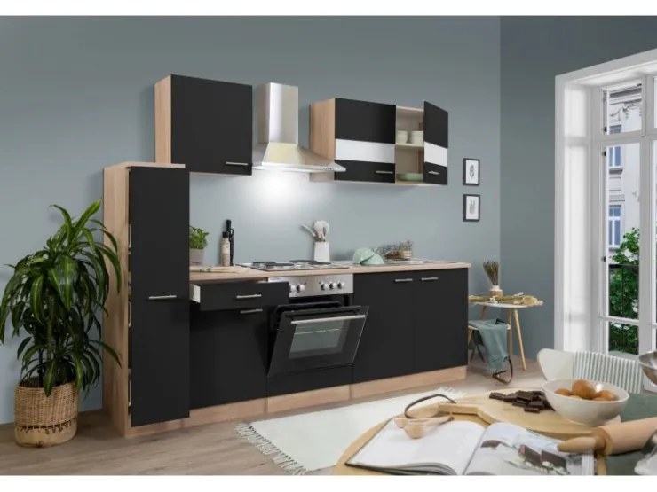 Respekta Küchenzeile KB240ESS 240 cm -Eiche Schwarz
