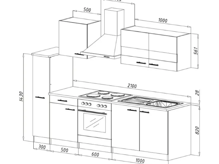 Respekta Küchenzeile KB240ESS 240 cm -Eiche Schwarz
