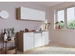 Respekta Single-Küchen|Winkelküchen<Küchenzeile KB150ESWC 150 cm Weiß-Eiche Sägerau