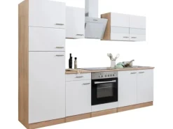 Best Küchenzeile KB270ESWCGKE 270 cm -Eiche Sägerau Nachbildung Glänzend Single-Küchen|Kühlschränke