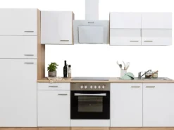 Best Küchenzeile KB270ESWCGKE 270 cm -Eiche Sägerau Nachbildung Glänzend Single-Küchen|Kühlschränke