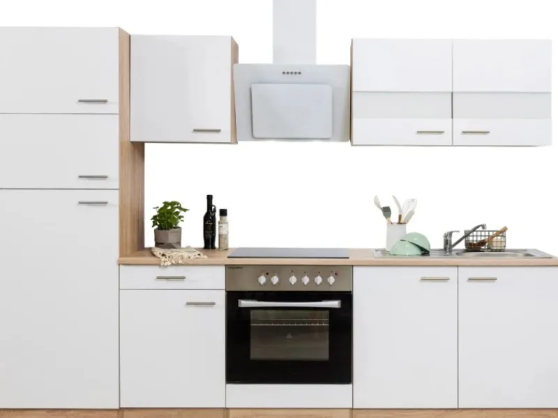 Best Küchenzeile KB270ESWCGKE 270 cm -Eiche Sägerau Nachbildung Glänzend Single-Küchen|Kühlschränke