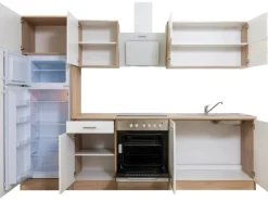 Best Küchenzeile KB270ESWCGKE 270 cm -Eiche Sägerau Nachbildung Glänzend Single-Küchen|Kühlschränke