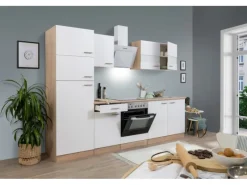 Best Küchenzeile KB270ESWCGKE 270 cm -Eiche Sägerau Nachbildung Glänzend Single-Küchen|Kühlschränke