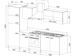 Best Küchenzeile KB270ESWCGKE 270 cm -Eiche Sägerau Nachbildung Glänzend Single-Küchen|Kühlschränke