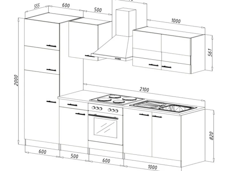 Best Küchenzeile KB270ESWCGKE 270 cm -Eiche Sägerau Nachbildung Glänzend Single-Küchen|Kühlschränke