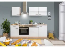 Respekta Winkelküchen|Einbauküchen<Küchenzeile KB220ESW 220 cm -Eiche Sägerau Nachbildung Weiß