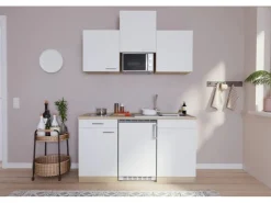 Respekta Single-Küchen|Pantryküchen<Küchenzeile KB150ESWMIC 150 cm -Eiche Sägeräu Nachbildung Weiß