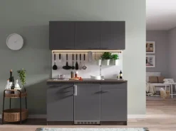 Respekta Single-Küchen|Miniküchen<Küchenzeile KB150EYGC 150 cm -Eiche York Nachbildung Grau