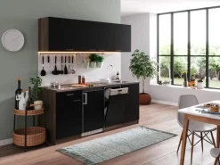Clearance Respekta Küchenzeile KB195EYSC 195cm -Eiche York Nachb. Glaskeramikkochf. Schwarz