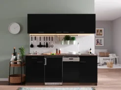 Clearance Respekta Küchenzeile KB195EYSC 195cm -Eiche York Nachb. Glaskeramikkochf. Schwarz