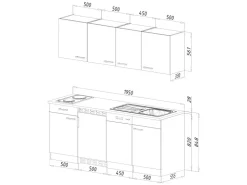 Clearance Respekta Küchenzeile KB195EYSC 195cm -Eiche York Nachb. Glaskeramikkochf. Schwarz