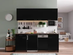 Best Respekta Küchenzeile KB195EYSMI 195 cm -Eiche York Nachbildung Schwarz