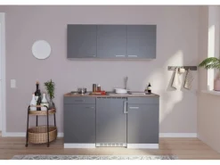 Respekta Winkelküchen|Single-Küchen<Küchenzeile KB150WGC 150 cm -Weiß Grau