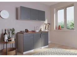 Outlet Küchenzeile KB150WG 150 cm -Weiß Glänzend Winkelküchen|Pantryküchen