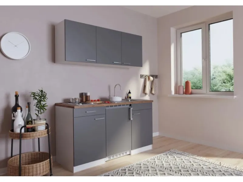 Outlet Küchenzeile KB150WG 150 cm -Weiß Glänzend Winkelküchen|Pantryküchen