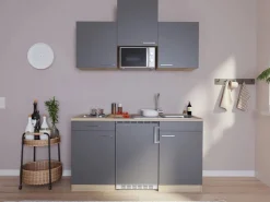 Respekta Pantryküchen|Miniküchen<Küchenzeile KB150WGMI 150 cm -Weiß Glänzend Grau