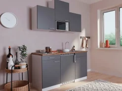 Respekta Pantryküchen|Miniküchen<Küchenzeile KB150WGMI 150 cm -Weiß Glänzend Grau