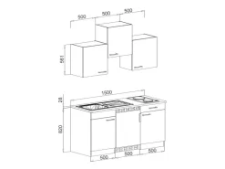 Respekta Pantryküchen|Miniküchen<Küchenzeile KB150WGMI 150 cm -Weiß Glänzend Grau
