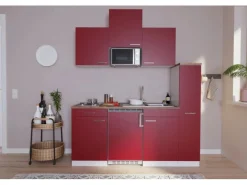 Best Küchenzeile KB180WRMI 180 cm Rot-Weiß Kochfelder|Kühlschränke
