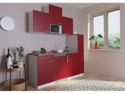 Best Küchenzeile KB180WRMI 180 cm Rot-Weiß Kochfelder|Kühlschränke