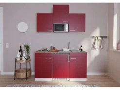 Respekta Pantryküchen|Miniküchen<Küchenzeile KB150WRMI 150 cm -Weiß Glänzend Rot