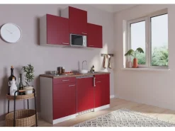 Respekta Pantryküchen|Miniküchen<Küchenzeile KB150WRMI 150 cm -Weiß Glänzend Rot