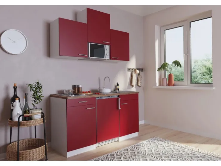 Respekta Pantryküchen|Miniküchen<Küchenzeile KB150WRMI 150 cm -Weiß Glänzend Rot