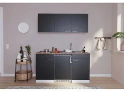 Respekta Pantryküchen|Miniküchen<Küchenzeile KB150WSC 150 cm -Weiß Schwarz