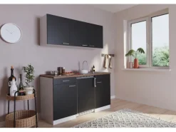Respekta Pantryküchen|Miniküchen<Küchenzeile KB150WSC 150 cm -Weiß Schwarz