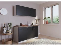 Respekta Winkelküchen|Pantryküchen<Küchenzeile KB150WS 150 cm -Weiß Schwarz