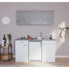 Hot Küchenzeile KB150WWBG 150 cm Weiß-Beton Optik Single-Küchen|Pantryküchen